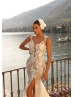 Ivory Lace Tulle Keyhole Back Wedding Dress With Removable Train